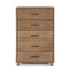 Modern Farmhouse Solid Wood 5 Drawer Bedroom Chest in Pine Finish