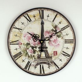 absolutely silent quartz vintage rose wall clock Effiel tower home hours decoration modern watch wall gift orologi da parete (Option: 12 inch)