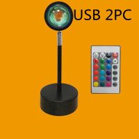 Upgrade Rainbow Sunset Projector Lamp Atmosphere Light Home Coffee Shop Background Wall Decoration Remote Control Sunset Lamps (Option: Remote control 2pc-12W-USB)