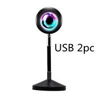 Upgrade Rainbow Sunset Projector Lamp Atmosphere Light Home Coffee Shop Background Wall Decoration Remote Control Sunset Lamps (Option: Colorful sunset lights 2pc-6W-USB)