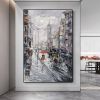 Handmade Oil Painting Modern Art Paris City Street View City Oil Painting Wall Art by Decorative Landscape Oil Paintings For Living Room Home Decor