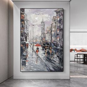 Handmade Oil Painting Modern Art Paris City Street View City Oil Painting Wall Art by Decorative Landscape Oil Paintings For Living Room Home Decor (size: 100X150cm)