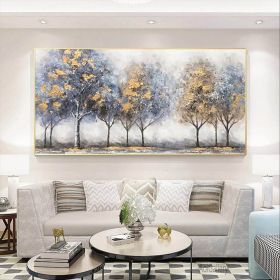 Handmade Oil Painting Home Decor Original 100% Hand Painted Landscape Golden Trees Gold Forest Scenery Oil Paintings Handmade Tree Life Wall Art Decor (size: 40x80cm)