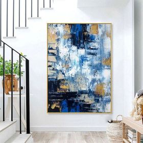 Handmade Oil Painting Canvas Wall Art Decorative Abstract Knife Painting Landscape Blue For Home Decor Rolled Frameless Unstretched Painting (size: 150X220cm)