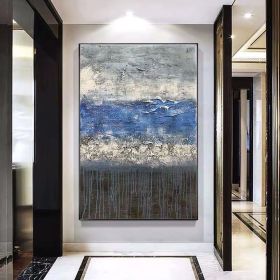 Top Selling Handmade Abstract Oil Painting Wall Art Modern Minimalist Blue Picture Canvas Home Decor For Living Room Bedroom No Frame (size: 60X90cm)