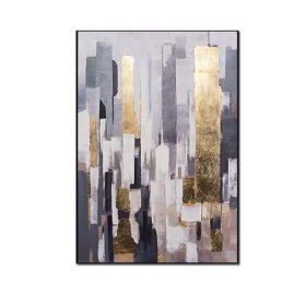 Top Selling Handmade Abstract Oil Painting Wall Art Modern City Building Gold Foil Picture Canvas Home Decor For Living Room Bedroom No Frame (size: 150X220cm)