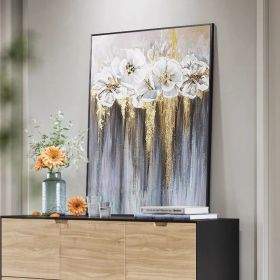 Foil golden flowers hand painted oil painting on canvas abstract large painting wall picture for home office decor (size: 60X90cm)