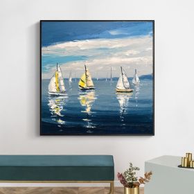 Hand Painted Oil Painting Sailboat Ocean Seascape-Hand-Painted- Oil Painting Handmade- Wall Art Hand Paint - For Home Decoration (size: 80x80cm)