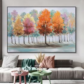 Hand Painted Oil Painting Fall Colors & Trees Abstract Painting Wall Art for Living Room Painting on Canvas Hand Painted Oil Painting for Home Decor (size: 90X120cm)