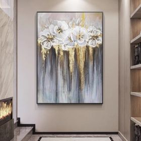 Foil golden flowers hand painted oil painting on canvas abstract large painting wall picture for home office decor (size: 100X150cm)