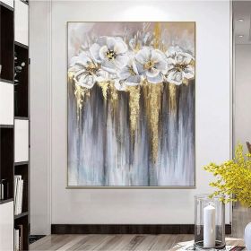 Foil golden flowers hand painted oil painting on canvas abstract large painting wall picture for home office decor (size: 90X120cm)