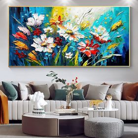 Handmade Oil Painting Canvas Wall Art Decor Original Colorful Blooming Flower painting Abstract Floral Painting for Home Decor (size: 100X150cm)