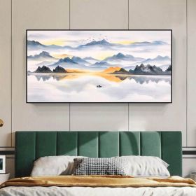 Handmade Oil Painting Abstract Mountain Lake Oil Painting Hand Painted On Canvas Nature Landscape Painting Modern Art Work Home Decor Large Wall Art (size: 70x140cm)