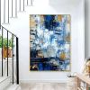 Handmade Oil Painting Canvas Wall Art Decorative Abstract Knife Painting Landscape Blue For Home Decor Rolled Frameless Unstretched Painting