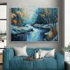 Hand Painted Oil Painting Large Original Landscape Oil Painting On Canvas Tree Home Decor Abstract Blue Nature Painting Living room Wall Art