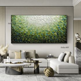 Handmade Large Abstract Oil Painting on Canvas;  Original Textured Boho Wall Art Green Fancy Acrylic Painting Modern Living Room Home Decor (size: 150X220cm)