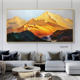 Handmade Gold Mountain Oil Painting on Canvas Original Landscape Painting Winter Snow Scene Murals Custom Painting Home Decor (size: 150X220cm)