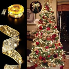 Christmas LED Decoration Festive Bow Ribbon Lights (Color: gold)