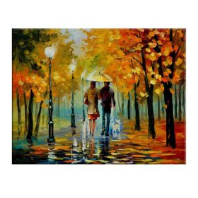 Landscape oil painting rain light street scenery lovers art canvas painting living room corridor office home decoration mural (size: 90X120cm)