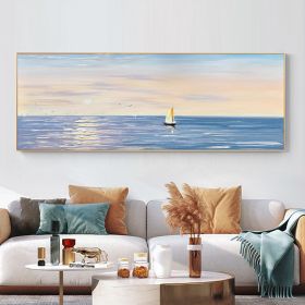 100% Handpainted Modern Abstract Simple Ocean Seaside Pure Ocean Sea oil painting Scandinavian wall artwork for home decor gift (size: 40x80cm)