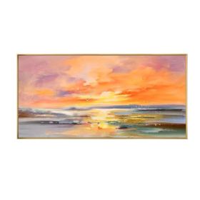 100% Hand Painted Abstract Setting Sun Oil Painting On Canvas Wall Art Frameless Picture Decoration For Living Room Home Decor Gift (size: 50x100cm)