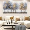 Handmade Oil Painting Home Decor Original 100% Hand Painted Landscape Golden Trees Gold Forest Scenery Oil Paintings Handmade Tree Life Wall Art Decor