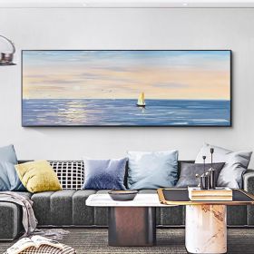 100% Handpainted Modern Abstract Simple Ocean Seaside Pure Ocean Sea oil painting Scandinavian wall artwork for home decor gift (size: 100X150cm)