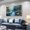 Hand Painted Oil Painting Large Original Landscape Oil Painting On Canvas Tree Home Decor Abstract Blue Nature Painting Living room Wall Art