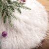 38cm Snowy White Christmas Tree Skirt Plush Faux Fur Xmas Trees Carpet Mat Ornaments For 2024 New Year Home Party Decoration