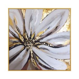 100% Handmade Abstract Oil Painting Top Selling Wall Art Modern Minimalist Gold Foil Flowers Picture Canvas Home Decor For Living Room No Frame (size: 100x100cm)