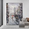 Handmade Oil Painting Modern Art Paris City Street View City Oil Painting Wall Art by Decorative Landscape Oil Paintings For Living Room Home Decor