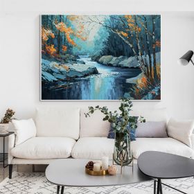 Hand Painted Oil Painting Large Original Landscape Oil Painting On Canvas Tree Home Decor Abstract Blue Nature Painting Living room Wall Art (size: 150X220cm)