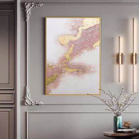 Top Selling Handmade Abstract Oil Painting Wall Art Modern Minimalist Pink Gold Foil Picture Canvas Home Decor For Living Room Bedroom No Frame (size: 50X70cm)